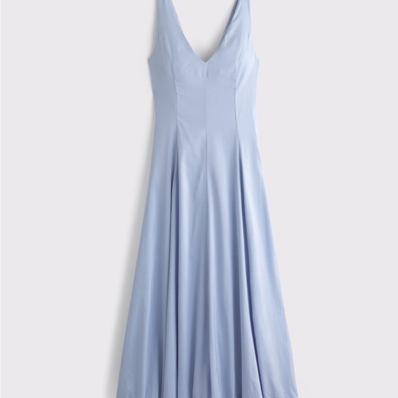 NWT Abercrombie & Fitch Blue V-Neck Bubble Hem Silk Drop Waist MIDI Dress XS - Picture 4 of 8